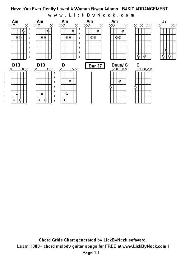 Chord Grids Chart of chord melody fingerstyle guitar song-Have You Ever Really Loved A Woman-Bryan Adams - BASIC ARRANGEMENT,generated by LickByNeck software.